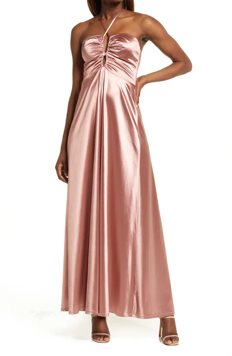 Speechless Halter Neck Keyhole Satin Gown | Nordstrom | Nordstrom