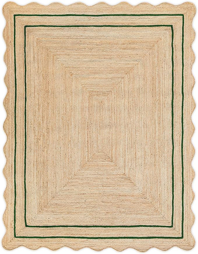 Wave Scalloped Natural Jute Rug Boho Jute Rug Entryway Runner Rug Farmhouse Scallop Rug, Green (8... | Amazon (US)