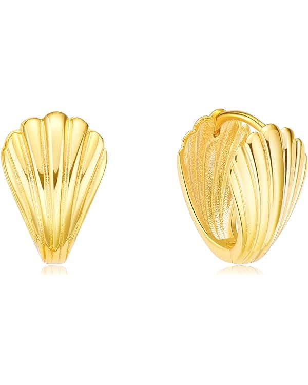 Plikin Gold Seashell Stud Earrings For Women Copper Shell Earring Nautical Sea Life Jewelry Beach... | Amazon (US)