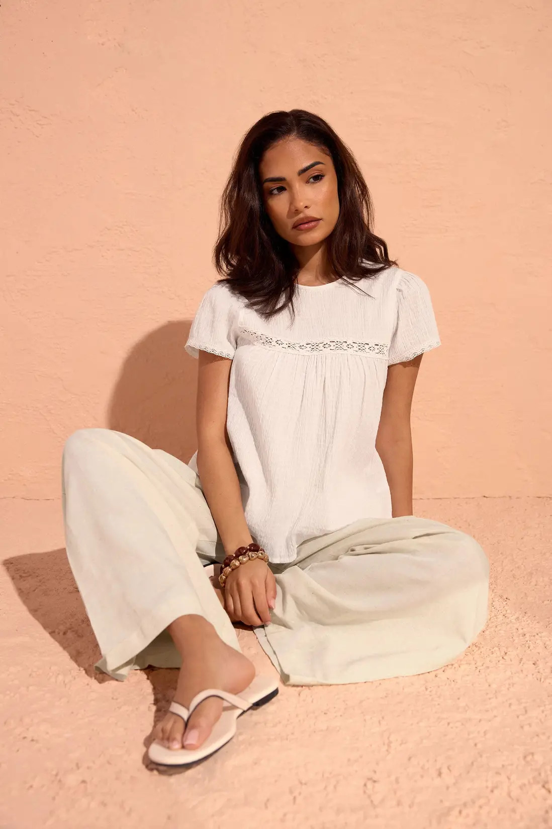 Off White PixieGirl Petite Crochet Crinkle Top | Debenhams | Debenhams UK