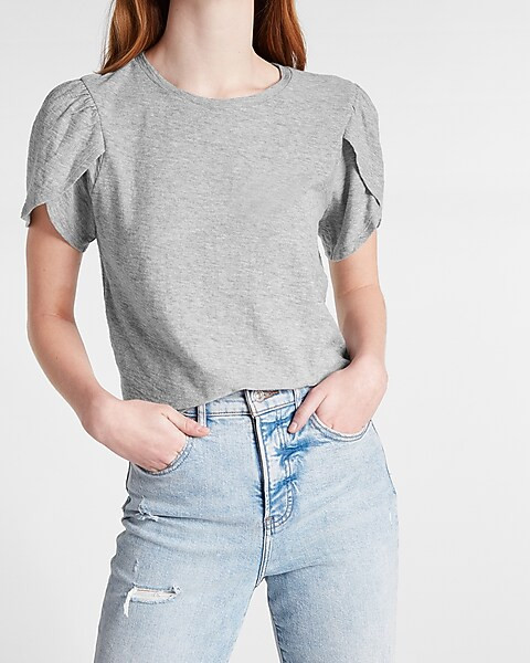 Skimming Slub Tulip Sleeve Tee | Express