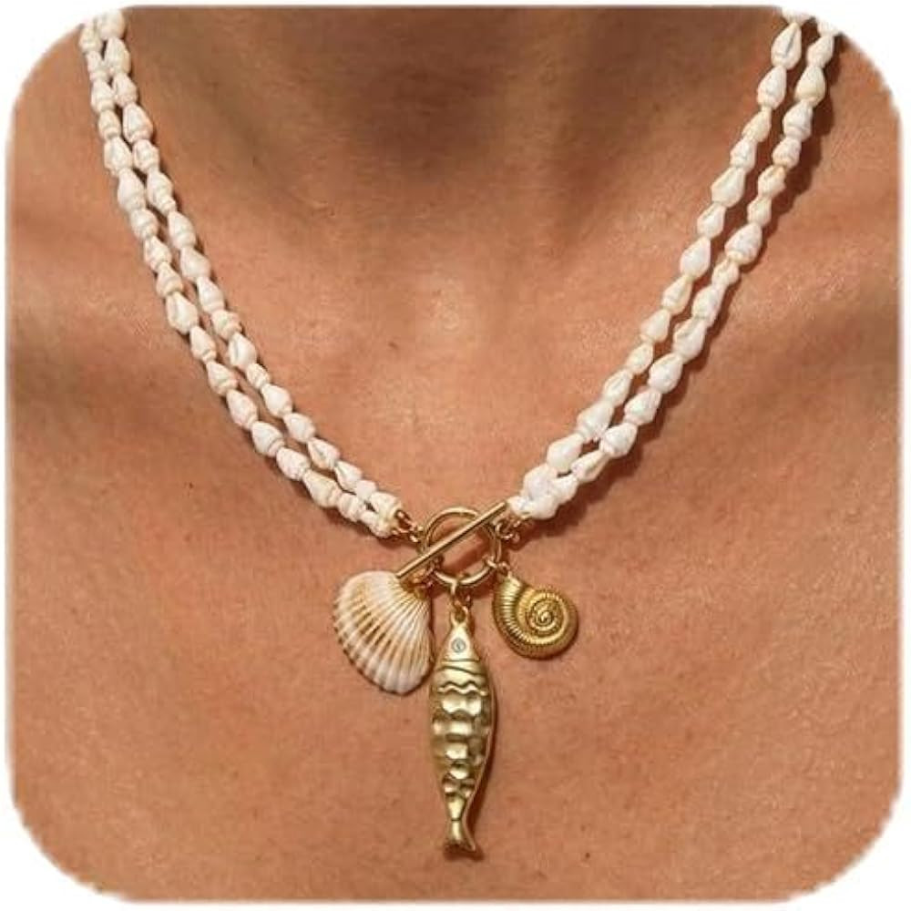 Chunky Gold Fish Pendant Necklace For Women Long Silk Scarf Turquoise Strand Necklace With Fish P... | Amazon (US)
