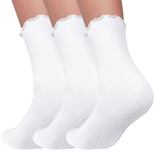 Elapse Space Womens Ruffle Socks with Grips for Women, Elegant Non Slip Yoga Ballet Workout Crew Socks, Cute Cotton Sock | Amazon (US)