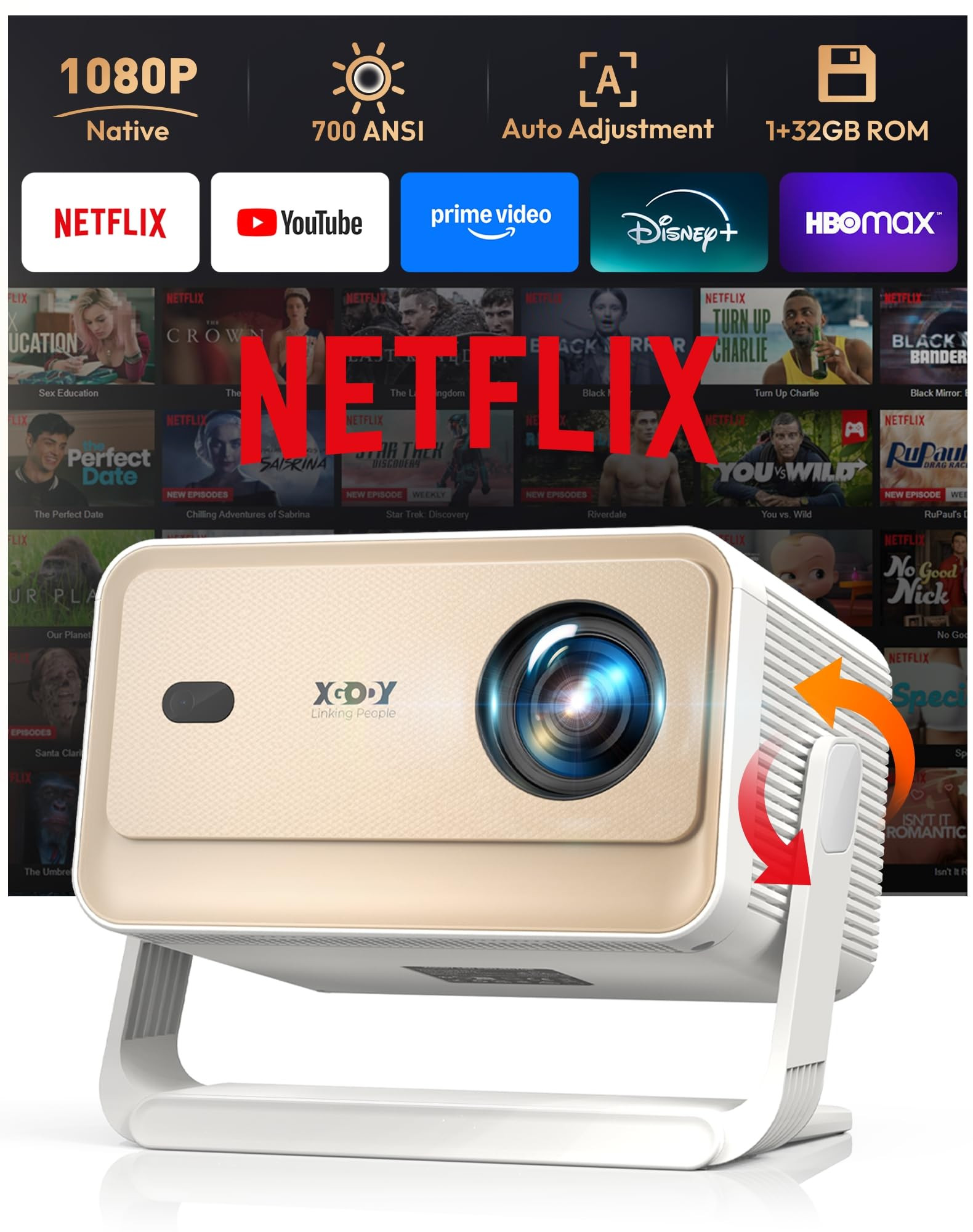 Xgody Netflix Certified Native 1080P FHD Projector 700ANSI High Brightness, 4-Way Auto-Aligning &... | Amazon (UK)