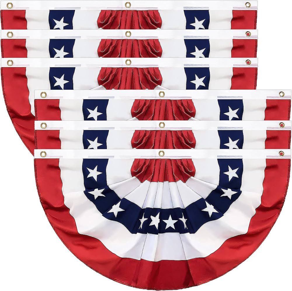 6Pack 1.5x3 Ft American Pleated Fan Flag, American Flag Bunting for Outdoor, US Patriotic Half Fa... | Amazon (US)