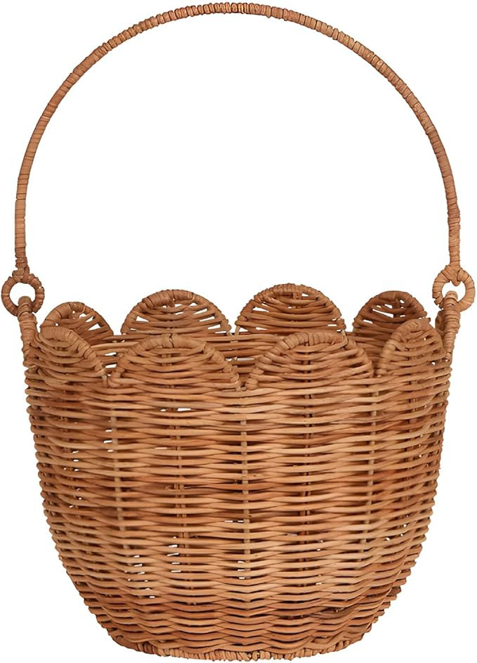 Scalloped Basket, Scalloped Edge Round Basket with Handle, Wicker Baskets for Storage, Hand Woven... | Amazon (US)