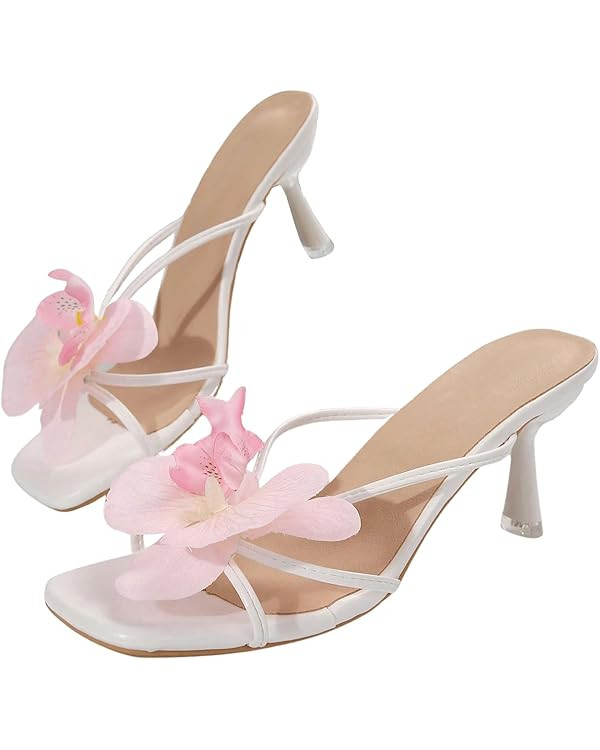 MakeMeChic Women's Open Toe Floral Kitten Heels Flower Summer Beach Sandals | Amazon (US)