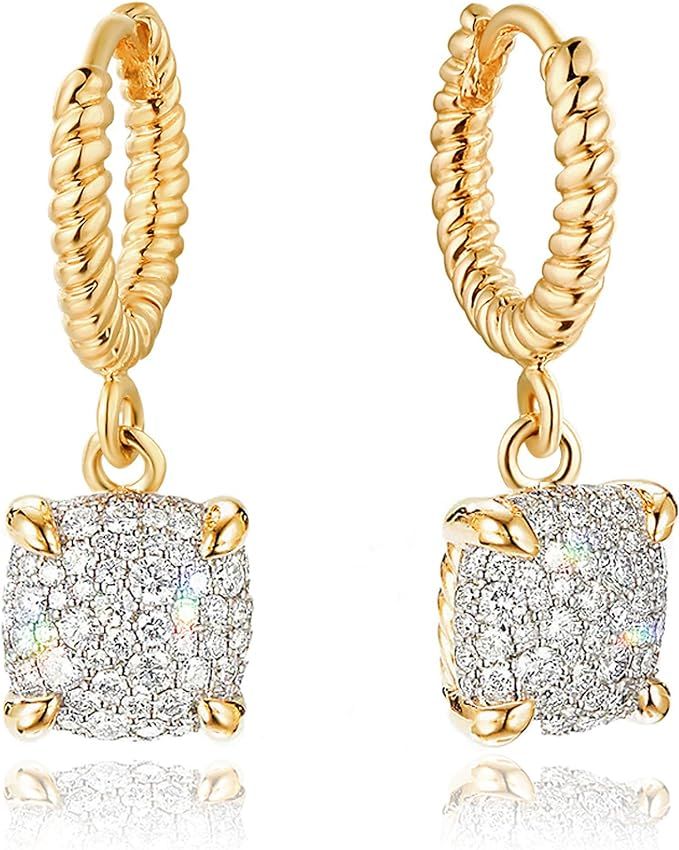 Mevecco Gold Dainty Dangle Hoop Earrings for Women 14K Gold Plated Delicate cute Geometric Triang... | Amazon (US)