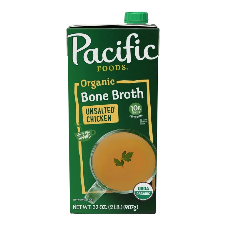 Pacific Foods Organic Unsalted Chicken Bone Broth, 32 oz Carton | Walmart (US)