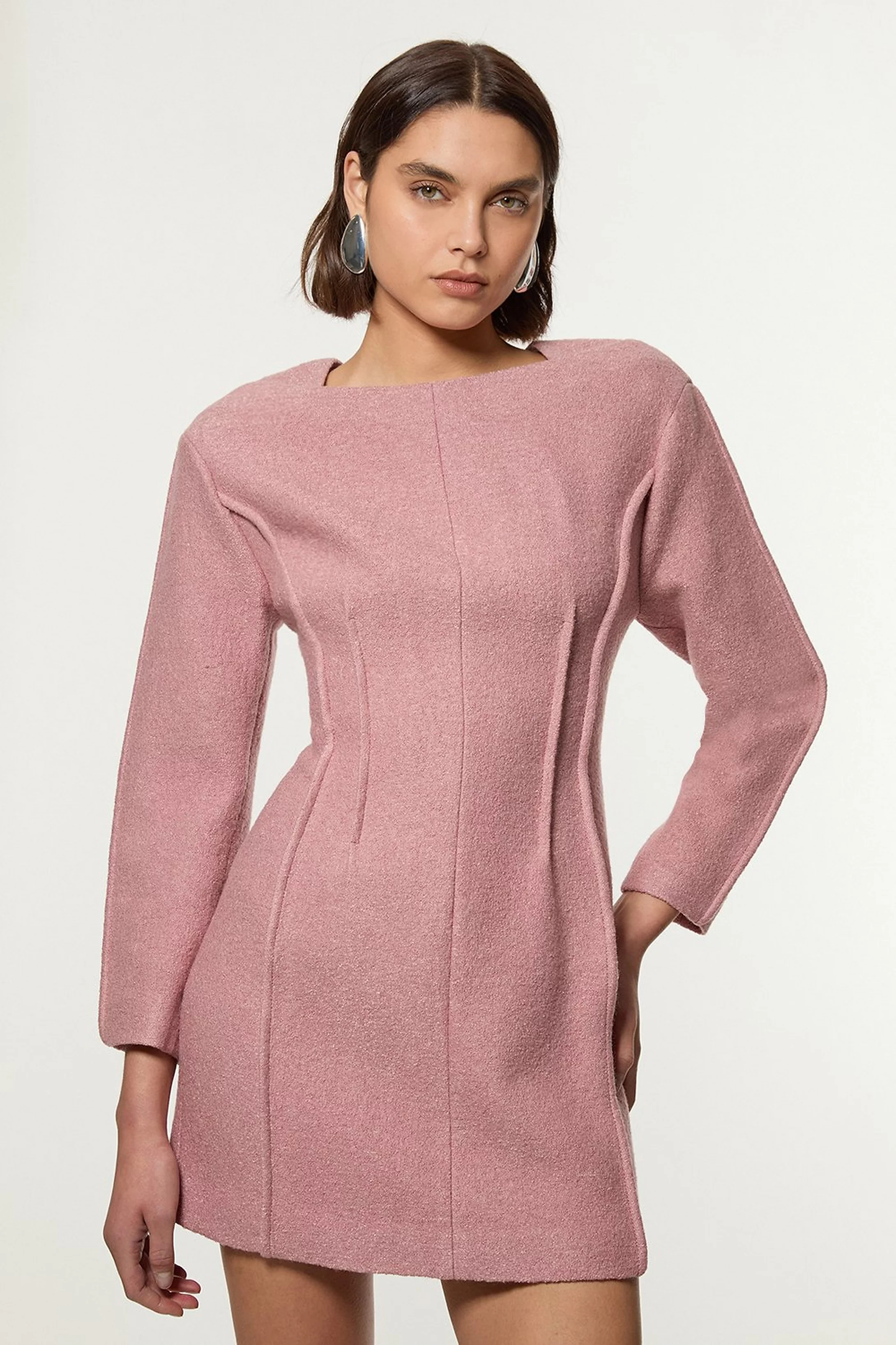 Textured Wool Blend Darted Tailored Mini Dress | Karen Millen UK + IE + DE + NL