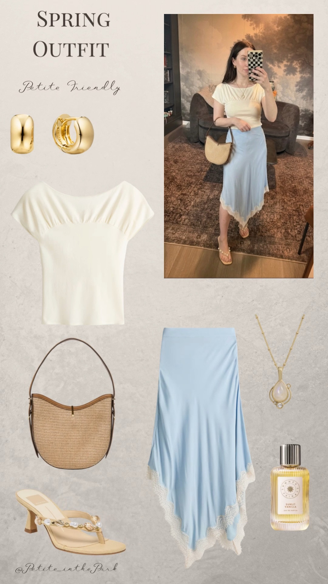 Spring petite outfit  

Spring outfit, spring trends, casual spring outfit, petite spring outfit, spring fashion, spring style, petite style, petite spring style, casual petite outfit,  white top, white sweater, high waisted skirt , blue skirt, lace skirt , heels, embellished heels,  shoulder bag, rattan bag, tan bag, tan purse, gold earrings, gold hoop earrings, gold necklace, minimal jewelry  #casualoutfit #petiteoutifts #springoutfits #springoutfit2026 #springtrends  


#LTKSeasonal #LTKPetite #LTKootd
