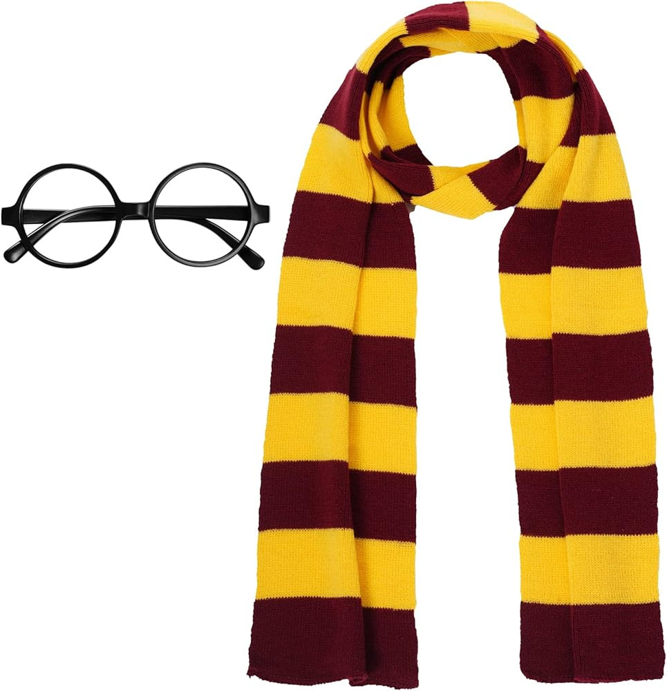 Novelty Wizard Glasses and Striped Knit Scarf Cosplay Costumes Accessories for Halloween, Birthda... | Amazon (US)