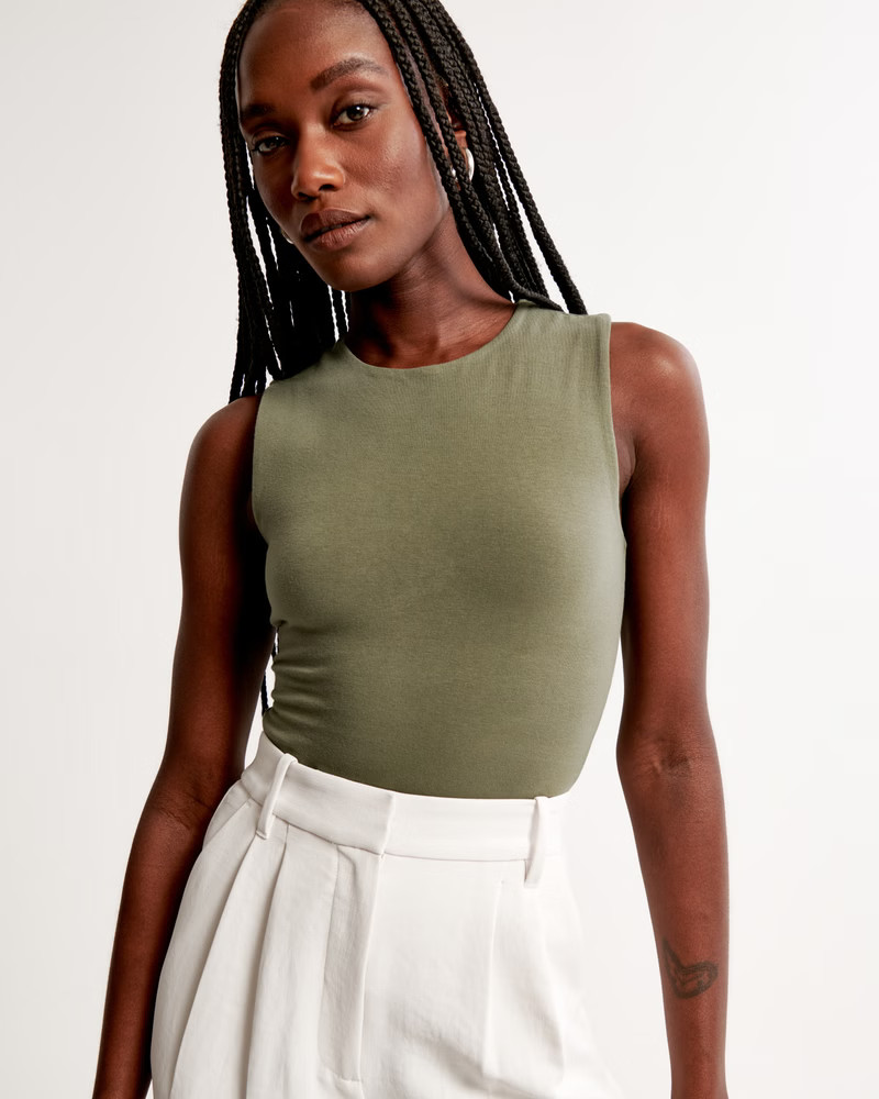 Cotton Seamless Fabric Crew Tank Bodysuit | Abercrombie & Fitch (US)