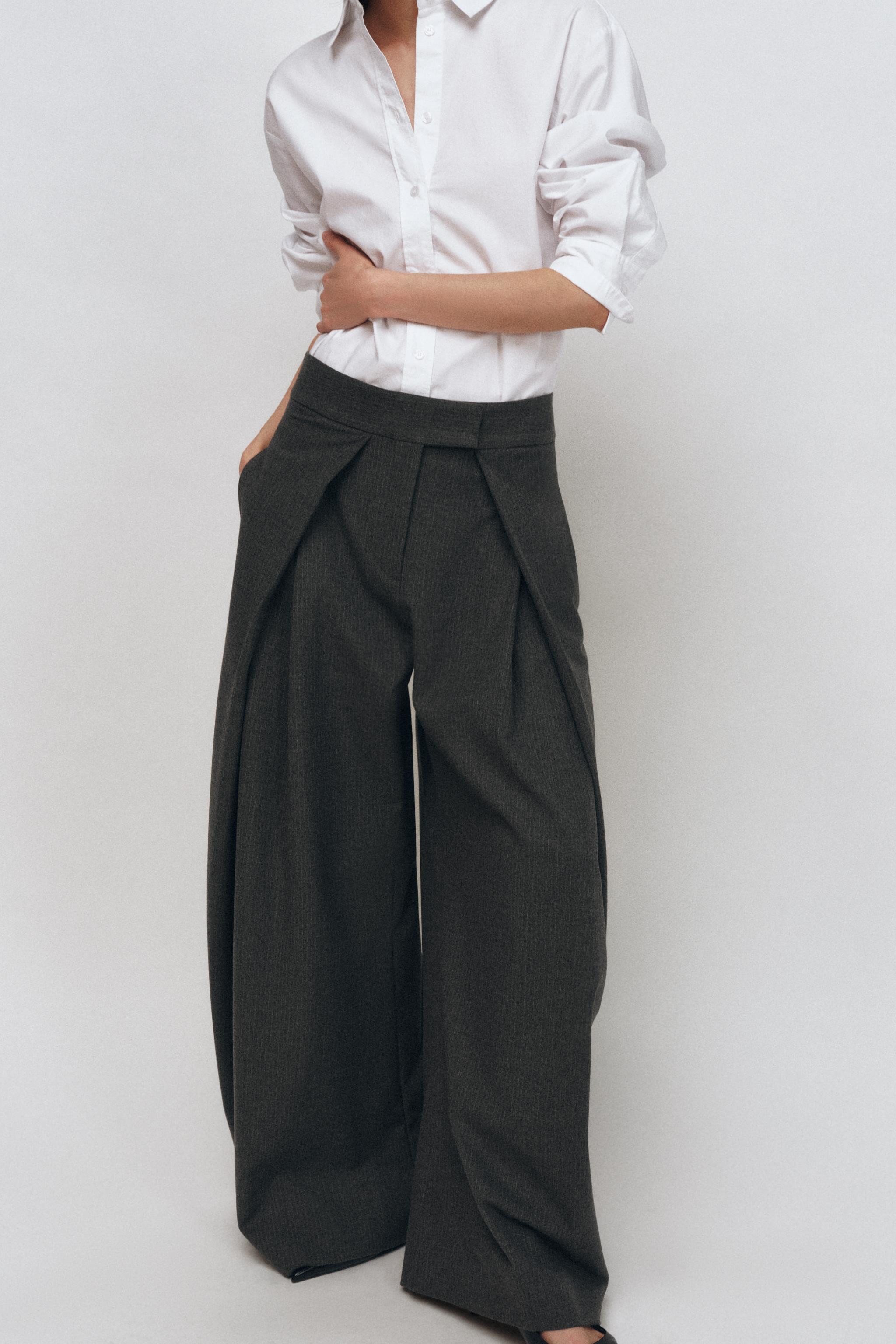 ZW COLLECTION PINSTRIPE WIDE LEG PLEATED PANTS | Zara US