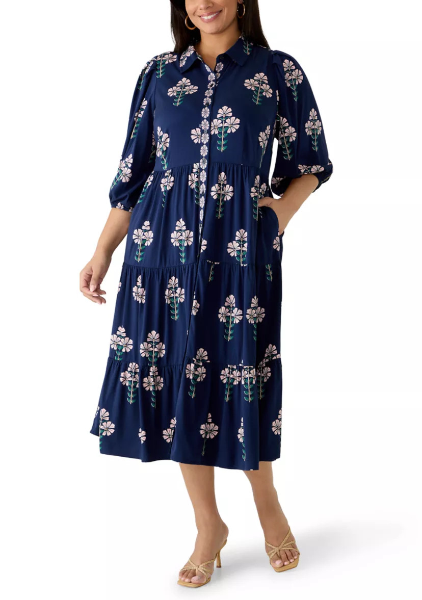 Plus Size Puff Sleeve Floral Boyfriend Maxi Dress | Belk