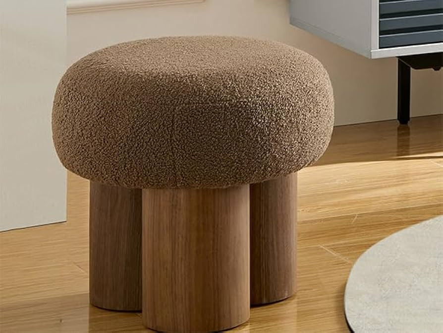 Mushroom Foot Stool, Round Teddy Fabric Ottoman with Non-Skid Legs, Small Footrest for Under Desk... | Amazon (US)