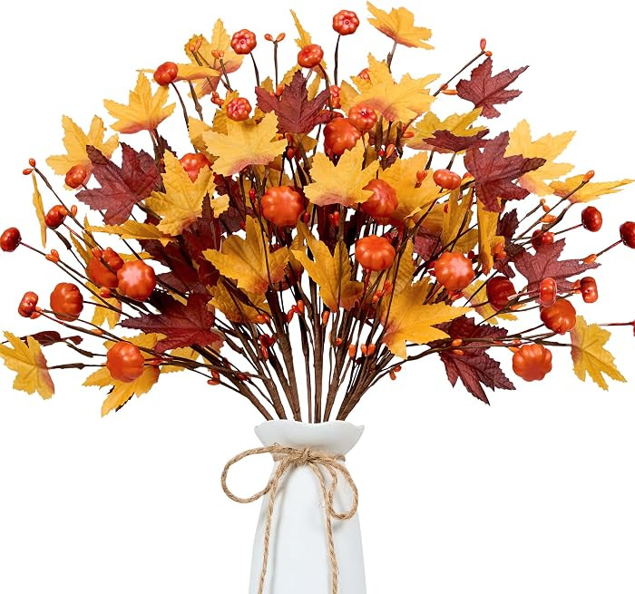 Artificial Fall Stems10 PCS Fall Floral Picks 17Inch Autumn Berry Stems with Maple Leaves Suitabl... | Amazon (US)