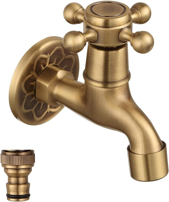 Antique Brass Outdoor Garden Faucet Bathroom Wall Mount Water Decorative Hose Single Cold Tap NPT... | Amazon (US)