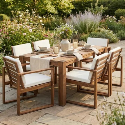 7 Piece Outdoor Dining Set for 6 with Umbrella Hole, Patio Table and Chairs Set Outdoor Patio Furniture Set with Removable Cushion for Garden | Wayfair North America