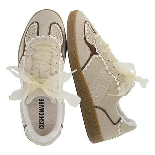 CUSHIONAIRE Belinda Women’s Lace Detail Casual Sneakers – Elegant Ribbon Lace-Up Summer Shoes for Women with Memory Foam, BEIGE 11 | Amazon (US)