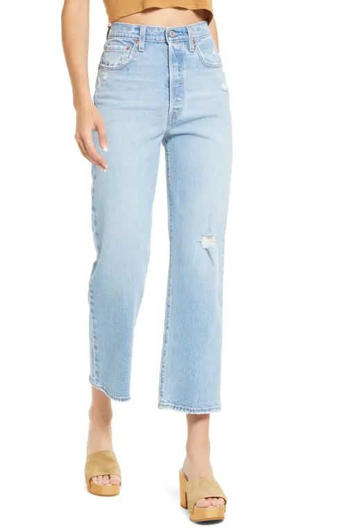 levi's Levi's® Ribcage Ripped High Waist Ankle Straight Leg Jeans in Samba Done at Nordstrom, Size 3 | Nordstrom