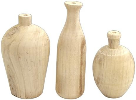 Set of 3 Creative Co-Op Paulownia Wood Vases, Beige, 9.5"H x 4.5"W | Amazon (US)
