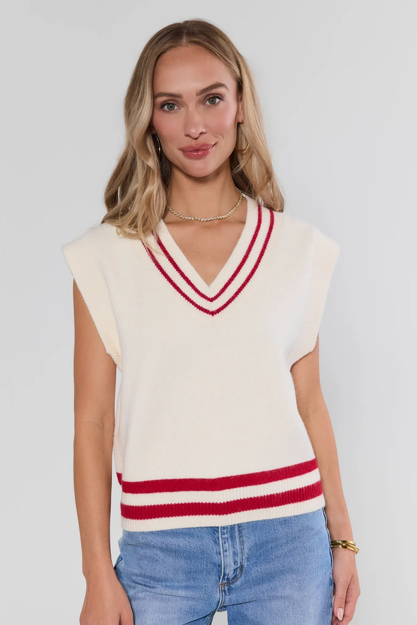 White Contrast Trim Sweater Vest | Avara