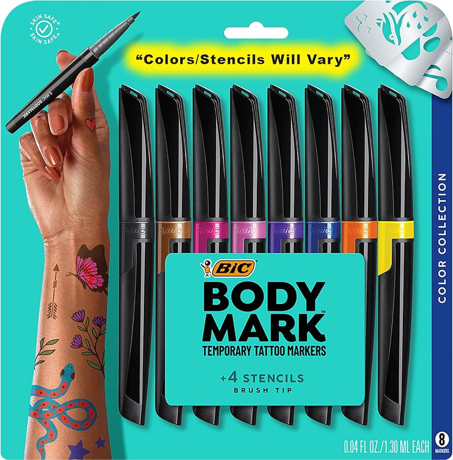 BIC BodyMark Temporary Tattoo Markers for Skin, Color Collection, Flexible Brush Tip, Assorted Co... | Amazon (US)