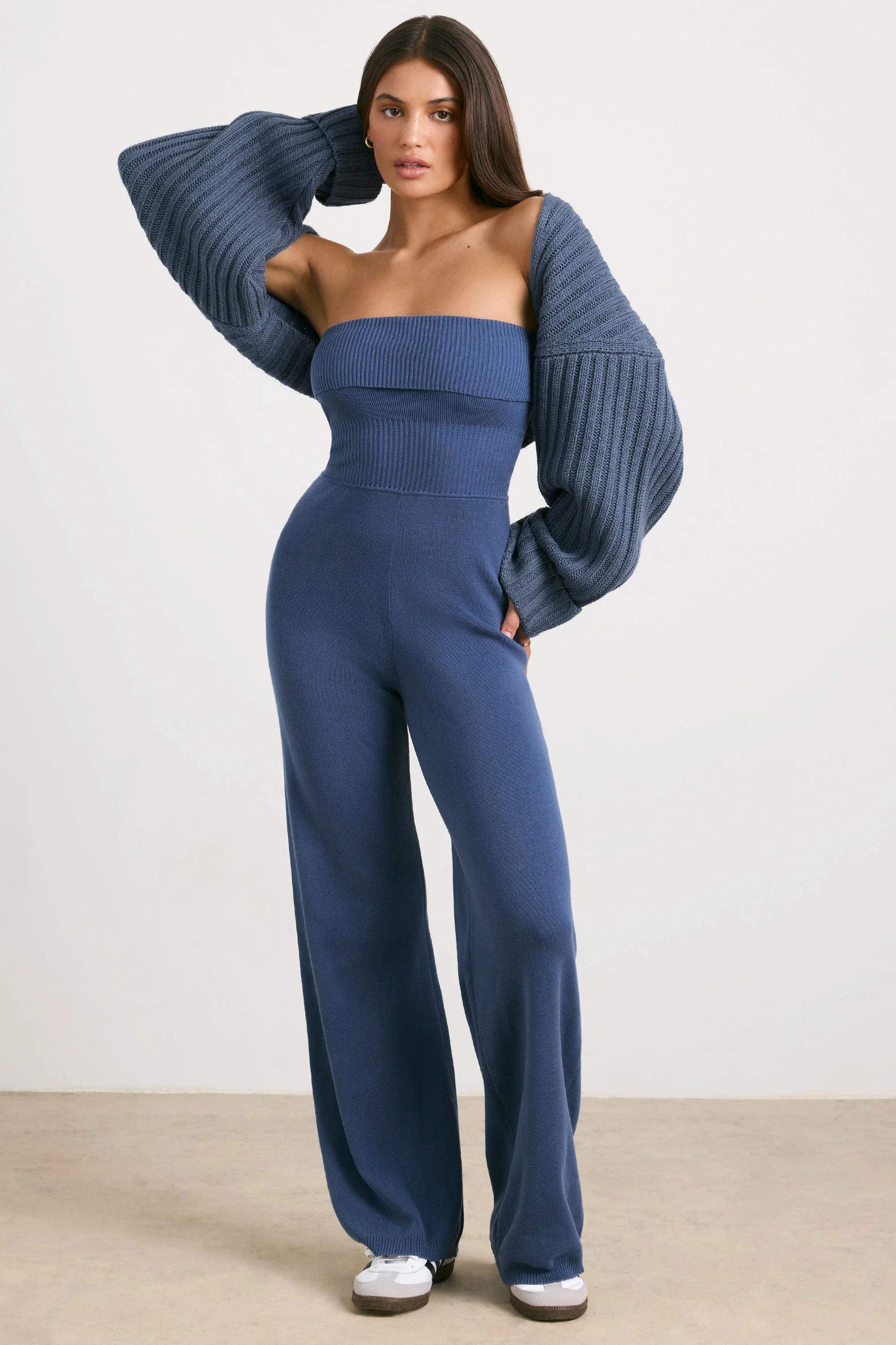 Chunky Knit Shrug in Washed Navy | Oh Polly