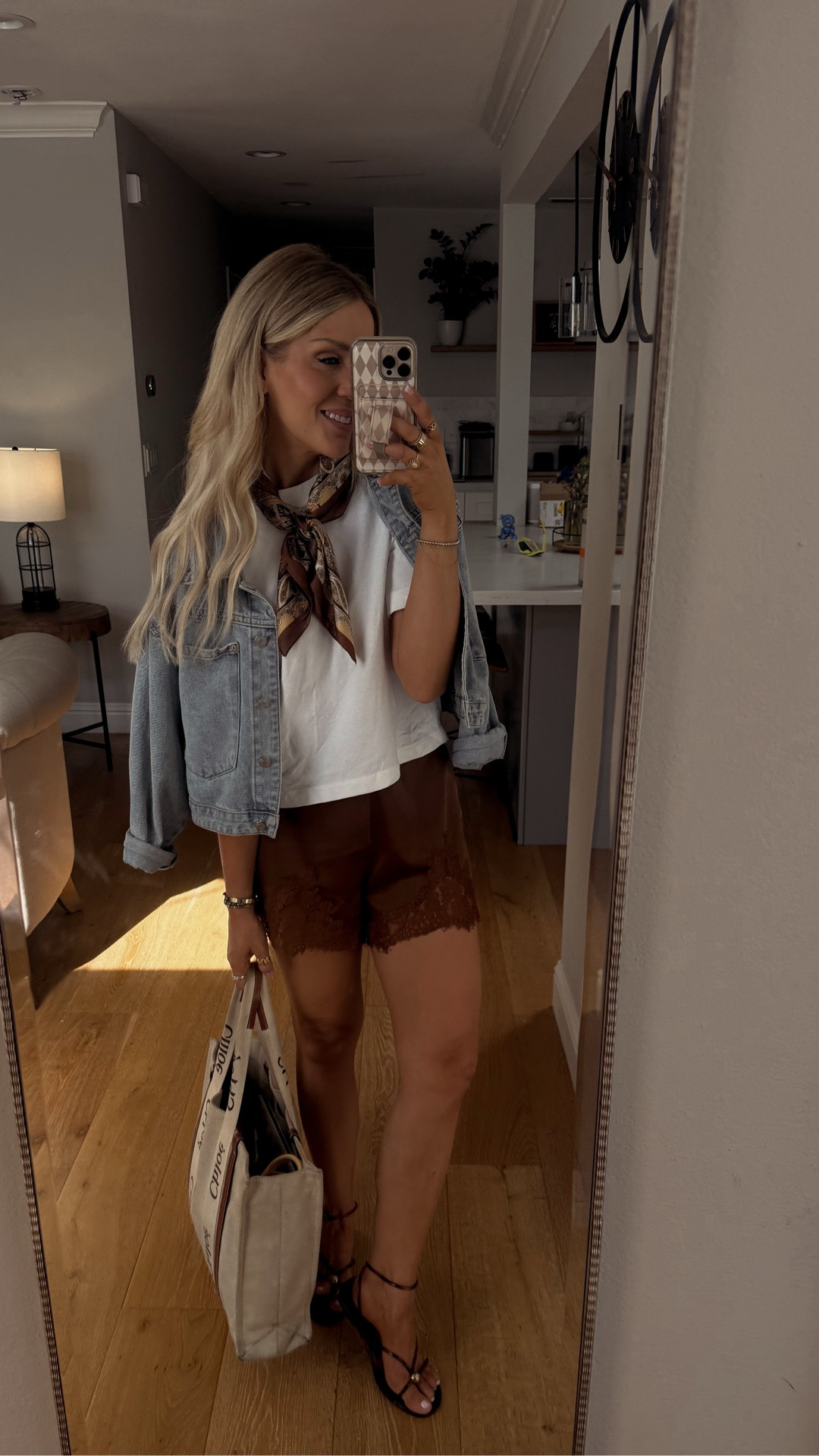 mostly Amazon OOTD 🤎 loving that the lace shorts came back for summer! Obsessed with this deep brown color. Scarf coordinates perfectly and is $6! Wearing a small in the shorts.

#LTKgrwm #LTKootd #LTKdayinmylife