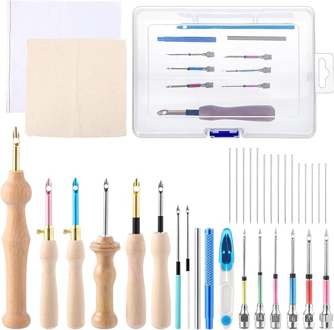 35 Pcs Punch Needle Kit, Punch Needle Tool Adjustable Punch Needle Embroidery Kits Include Wooden... | Amazon (US)