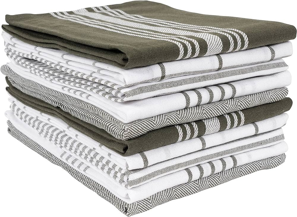 KAF Home Soho Kitchen Dish Towel Set of 10 | 18 x 28 Inch Tea Towels | Soft and Absorbent Mixed Set of Flat Towels (Olive) | Amazon (US)