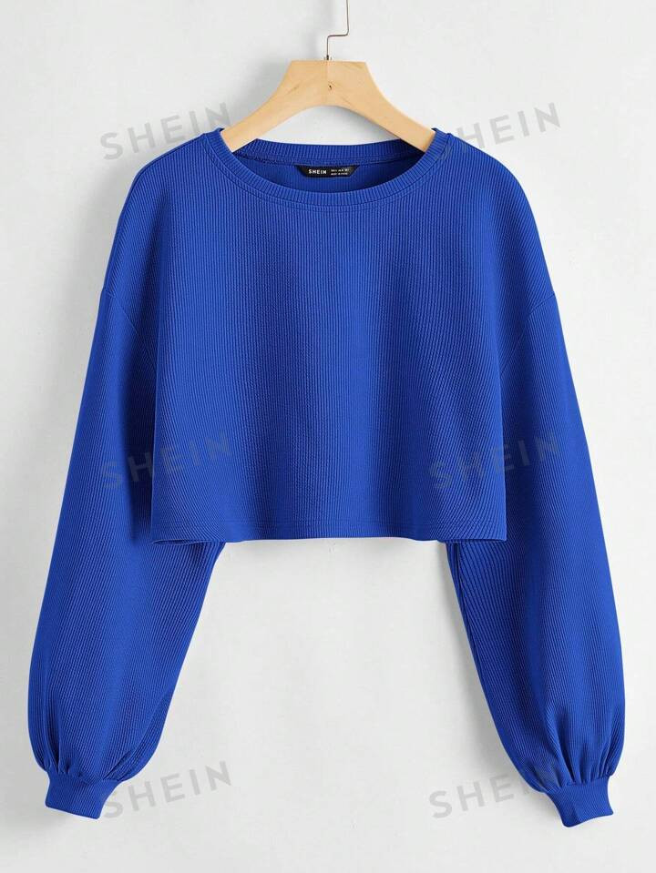 SHEIN EZwear Women's Solid Color Drop Shoulder Crop Top T-shirt | SHEIN USA | SHEIN