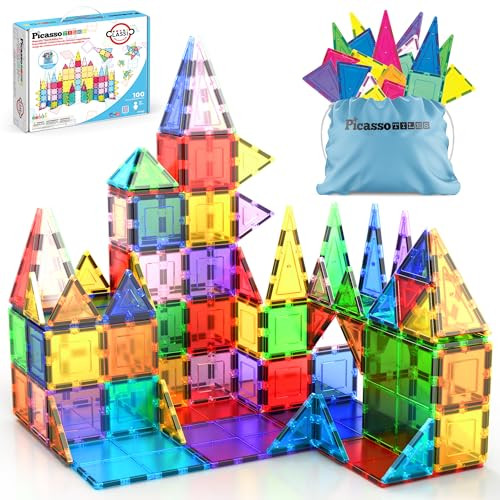 PicassoTiles 100 Piece Set 100pcs Magnet Building Tiles Clear Magnetic 3D Blocks Construction Pla... | Amazon (US)