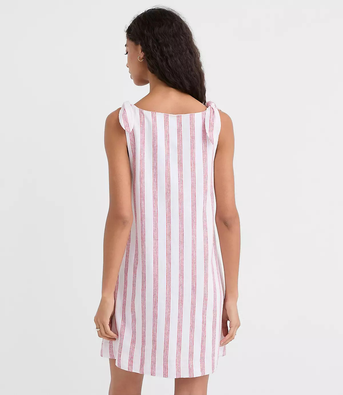 Striped Linen Cotton Tie Boatneck Mini Dress | LOFT