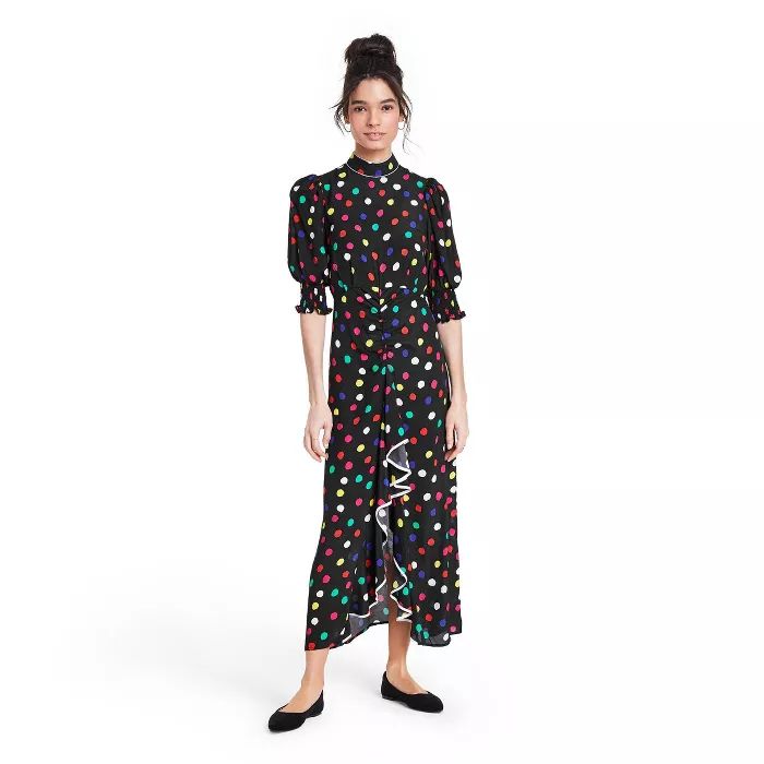 Polka Dot Mock Neck Cascade Ruffle Dress - RIXO for Target Black | Target