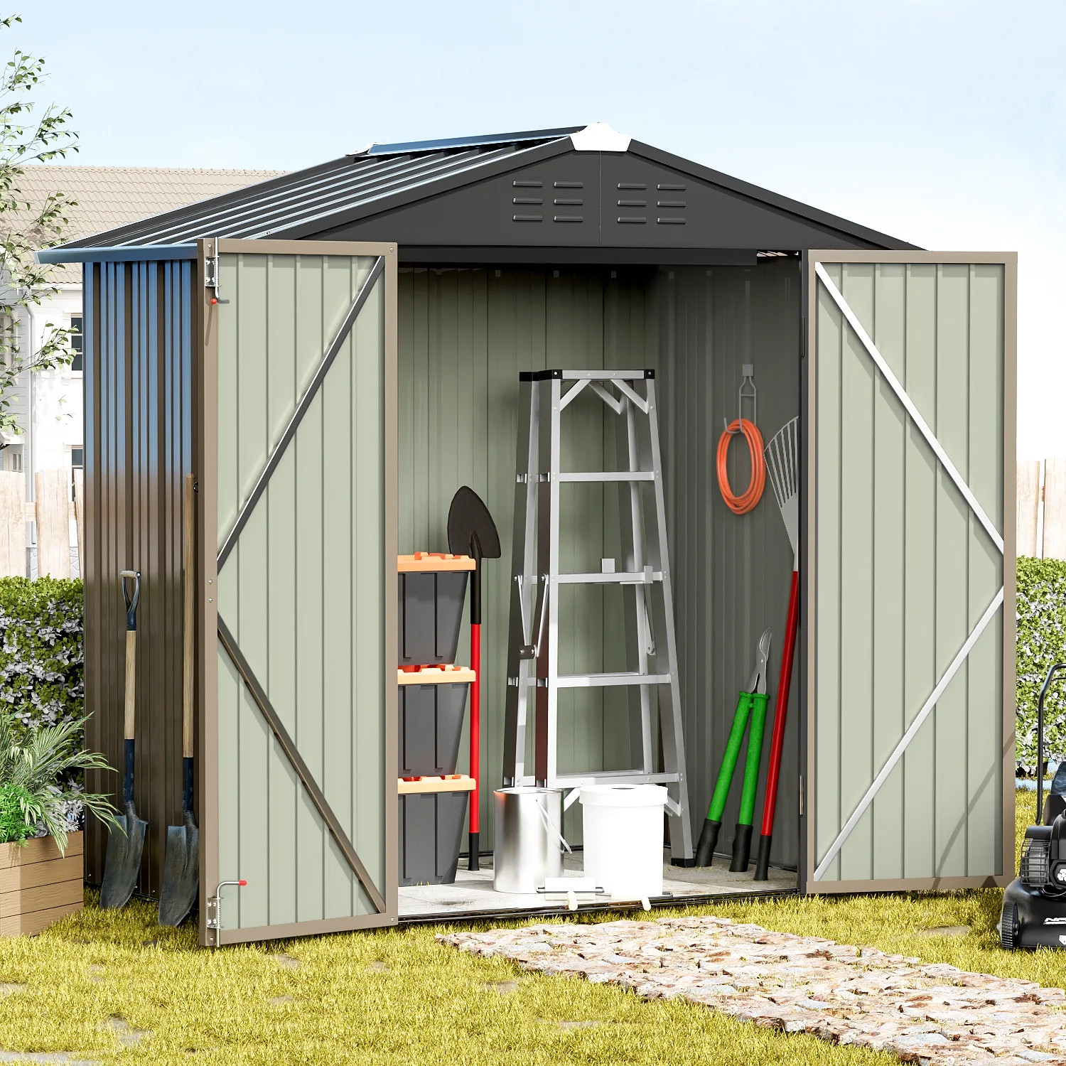 Devoko 4×6 ft.Patio Metal Shed, Lockable Garden Shed for Outdoor Backyard Patio Storage | Walmart (US)
