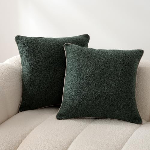 Amazon Basics Boucle Throw Pillow Covers for Couch, Living Room, Home Decor with Hidden Zipper, Green, 24×24in, Pack of 2 | Amazon (US)