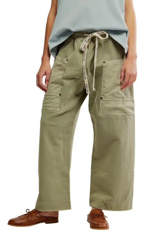 Free People Jet Set Knit Wide Leg Pants in Oil Green at Nordstrom, Size X-Small | Nordstrom