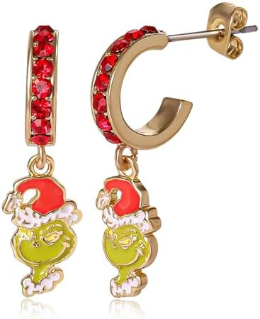 The Grinch Red Crystal Hoop Earrings with Grinch Dangle Charm Official License, 18k Gold Flash-Pl... | Amazon (US)
