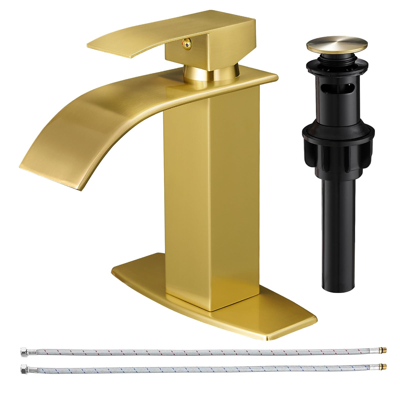 BESy Brushed Gold Waterfall Bathroom Faucets, Single Hole Single Handle Bathroom Sink Faucet, 1 H... | Amazon (CA)