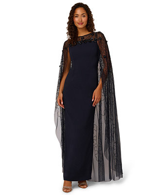 Adrianna Papell Women's Bead Cape Crepe Long Dress - Macy's | Macy's