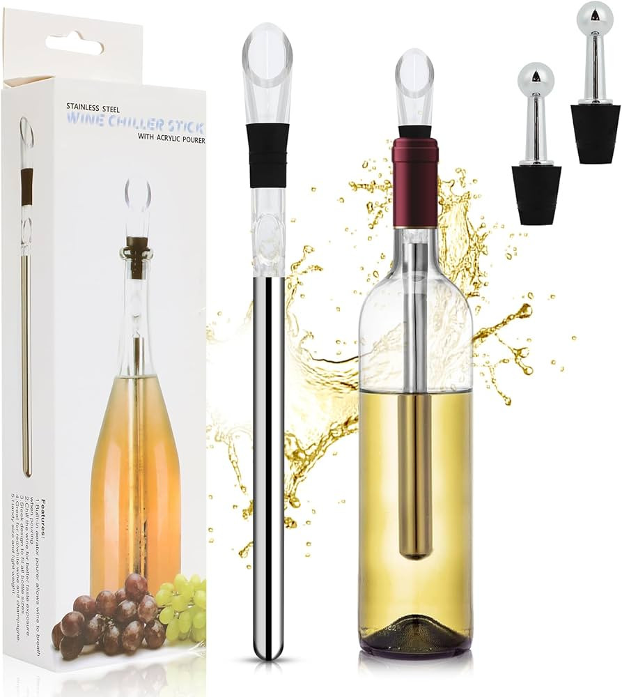 Wine Chiller, 3-in-1 Stainless Steel Wine Bottle Cooler Stick - Rapid Iceless Wine Chilling Rod w... | Amazon (US)