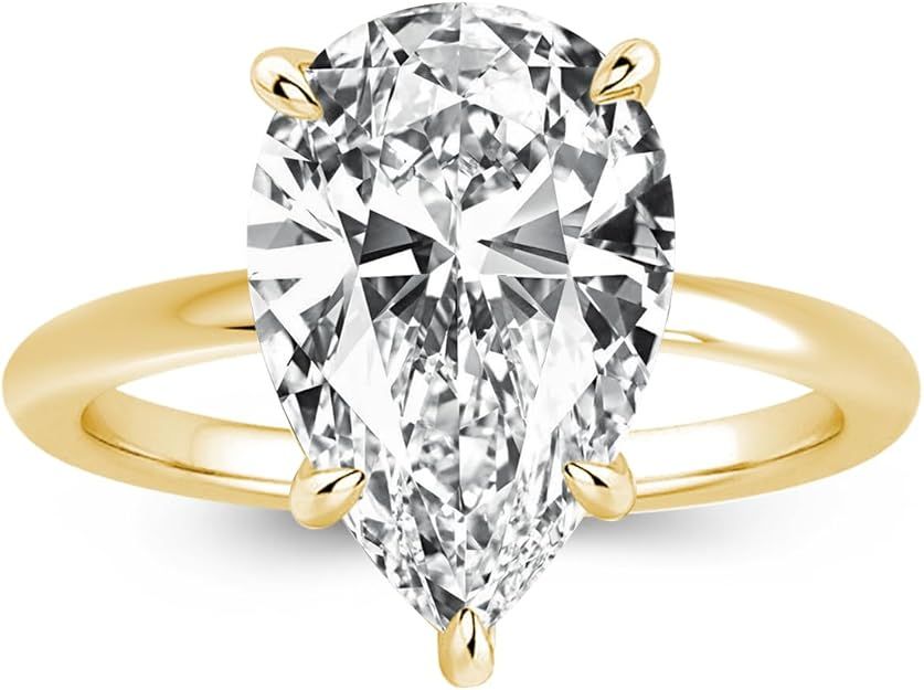 4.0ct Elongated Pear Shaped Engagement Ring for Women,18K Gold Plated 925 Sterling Silver Simulat... | Amazon (US)