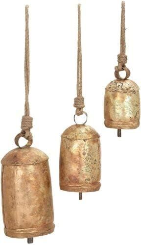 Brass Cow Shabby Chic Country Style Rustic Metal Hanging Giant Cow Bells Decor Set of 3 | Amazon (US)
