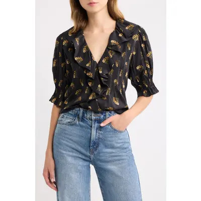 DÔEN Henri Ruffle V-Neck Top in Buttercup Bouquet at Nordstrom, Size Small | Nordstrom