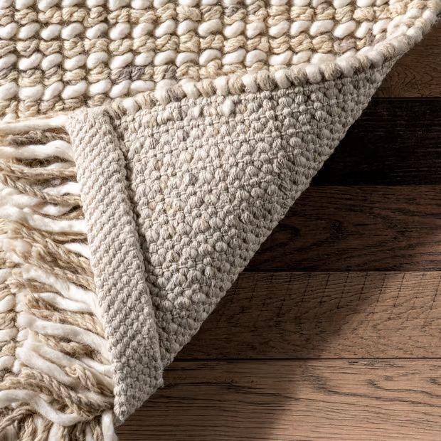 Beige Felted Wool Tasseled 7' 6" x 9' 6" Area Rug | Rugs USA
