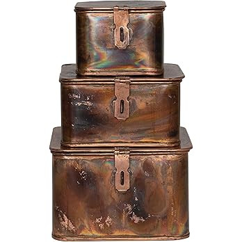 Creative Co-Op Decorative Metal Boxes with Lid, Burnt Copper Finish, Set of 3 | Amazon (US)
