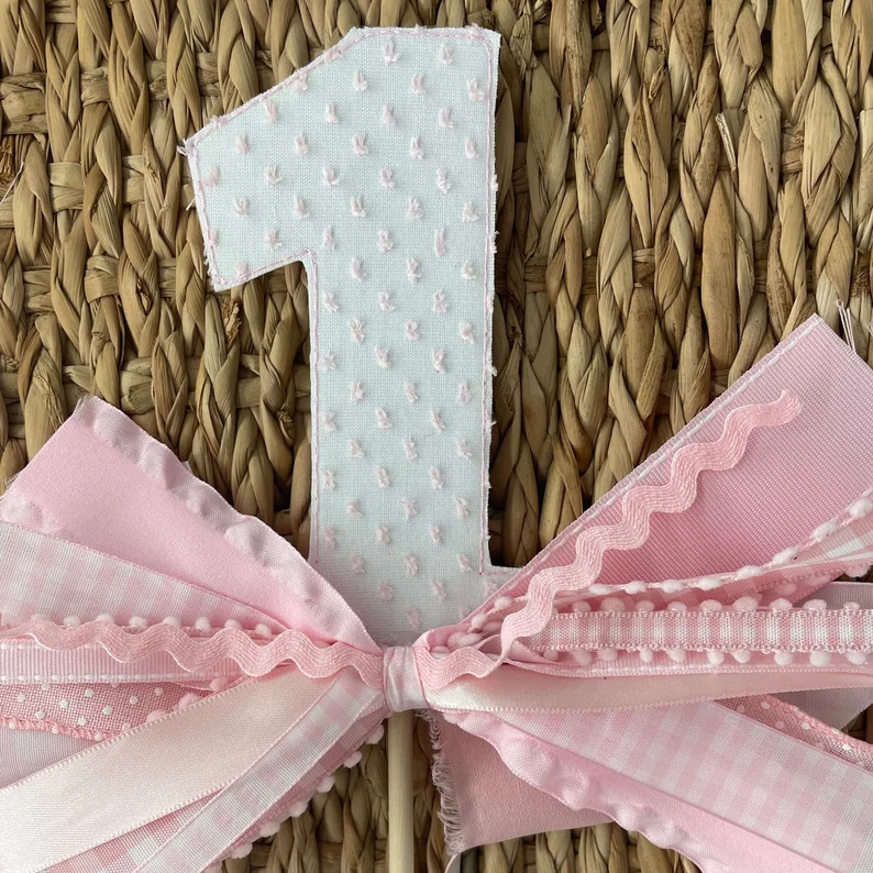 Birthday Number Cake Topper, Gingham Swiss Dot Number Cake Topper With Ribbons Personalized Cake ... | Etsy (Global)