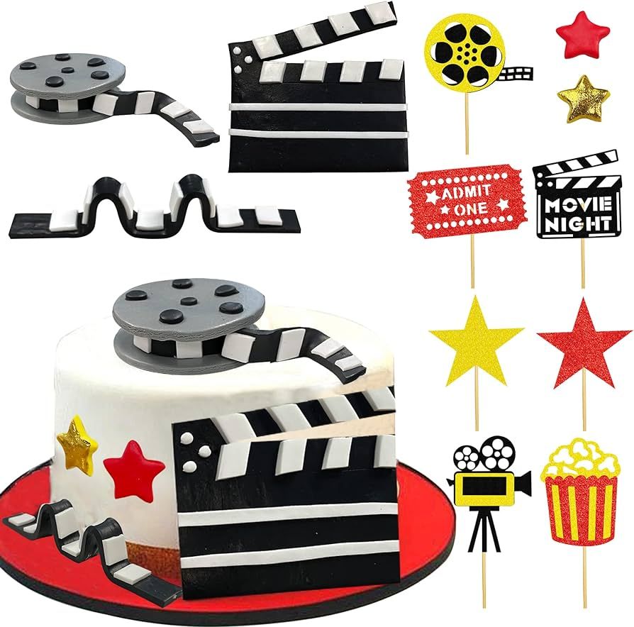 12 PCS Movie Night Cake Topper Glitter Movie Cupcake Toppers Picks Movie Night Birthday Party Dec... | Amazon (US)